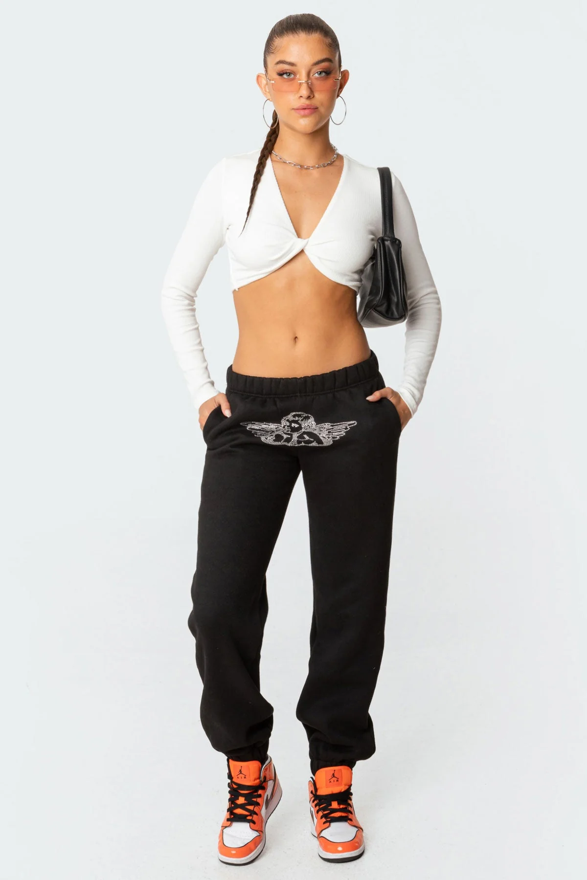 Rhinestone Detail Joggers - Black Sweatpants for Women