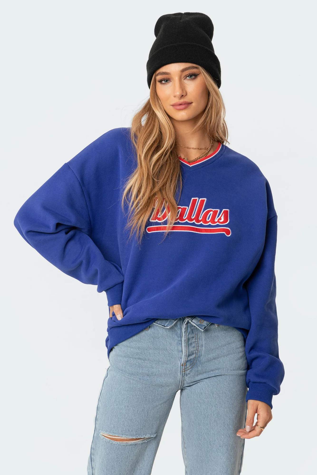 Blue Oversized Sweatshirt Womens Pullover Long Sleeve