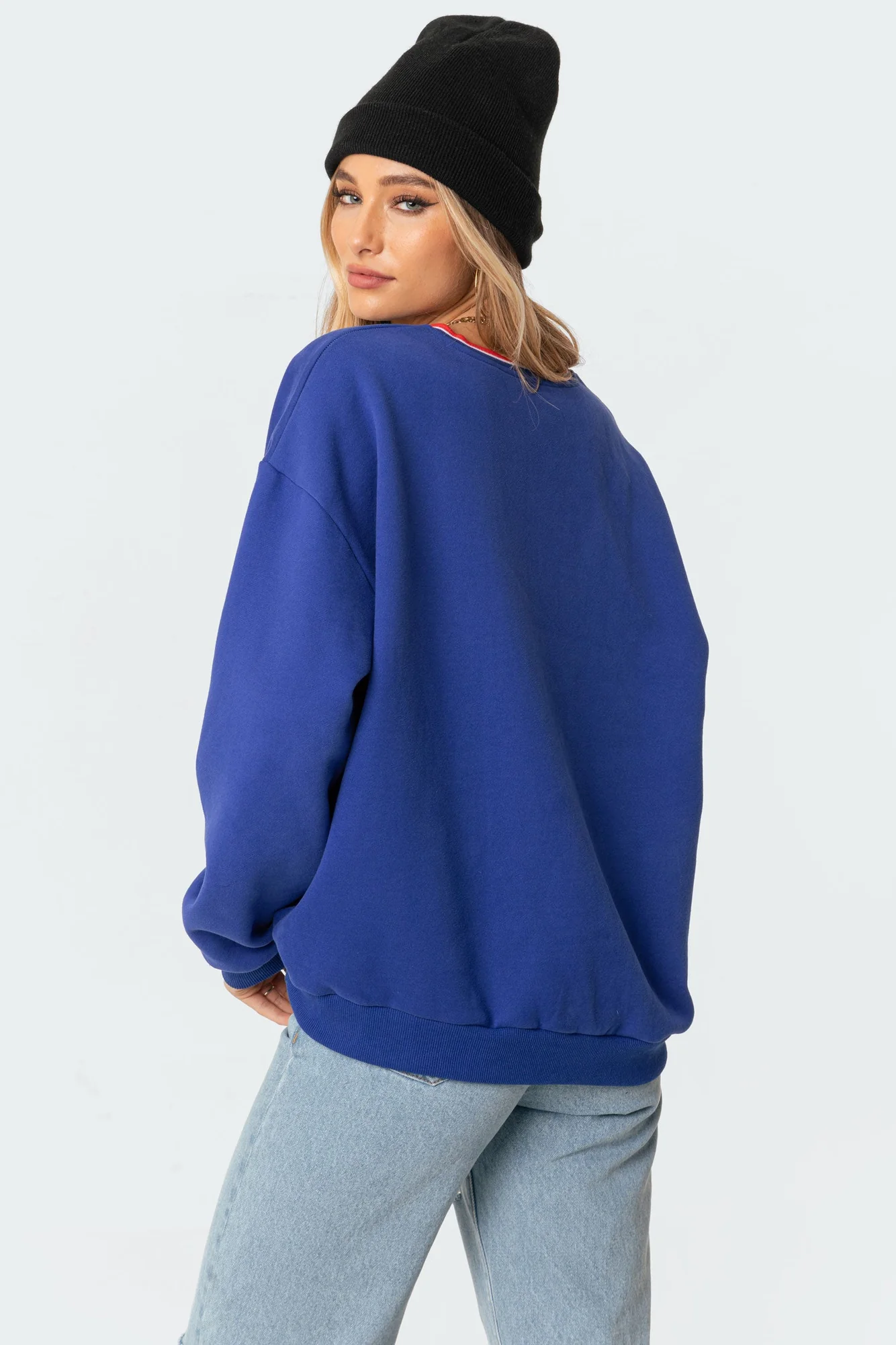 Blue Oversized Sweatshirt Womens Pullover Long Sleeve