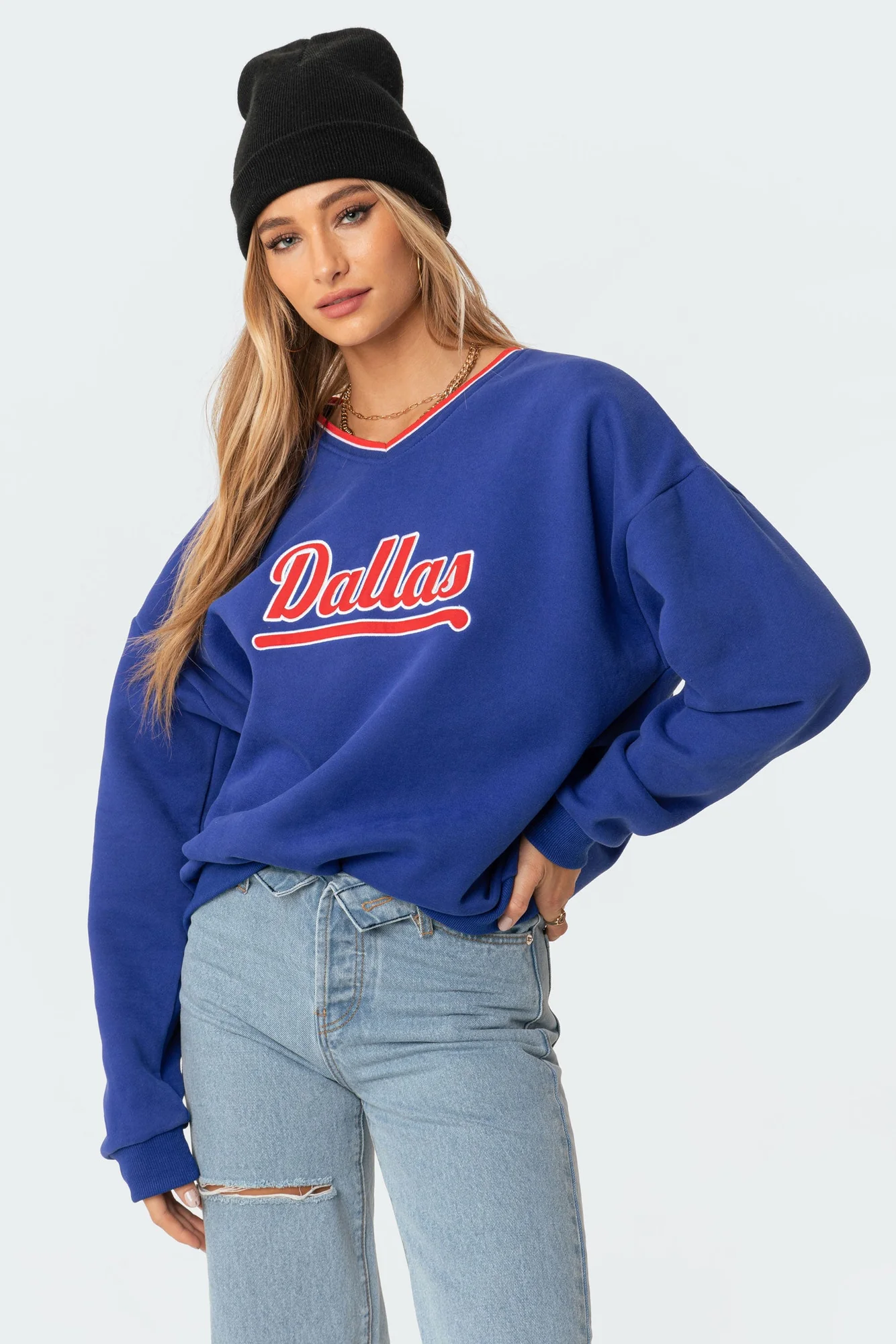 Blue Oversized Sweatshirt Womens Pullover Long Sleeve