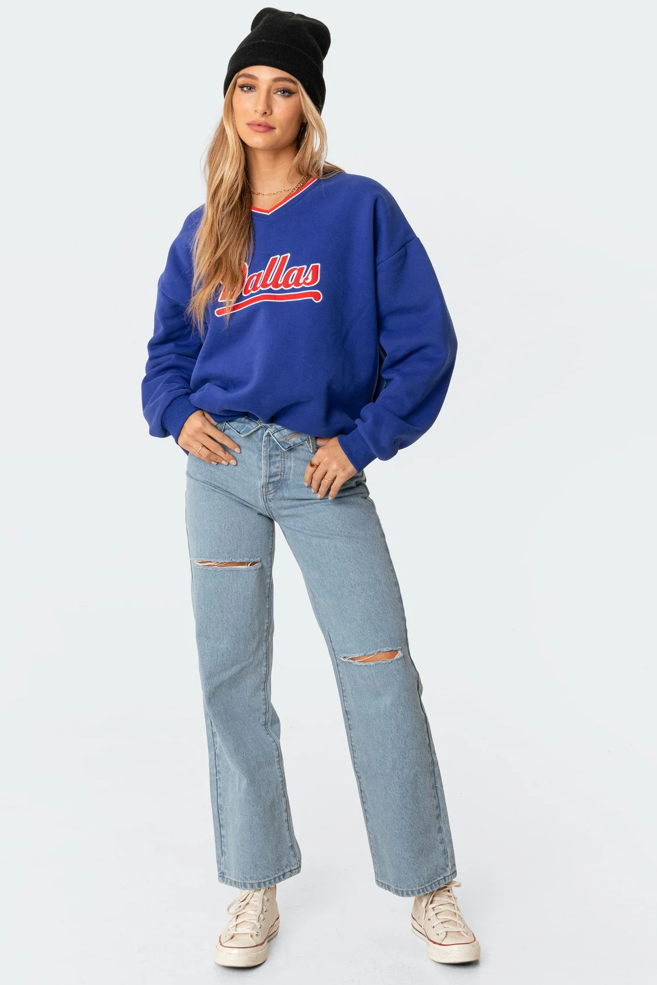 Blue Oversized Sweatshirt Womens Pullover Long Sleeve