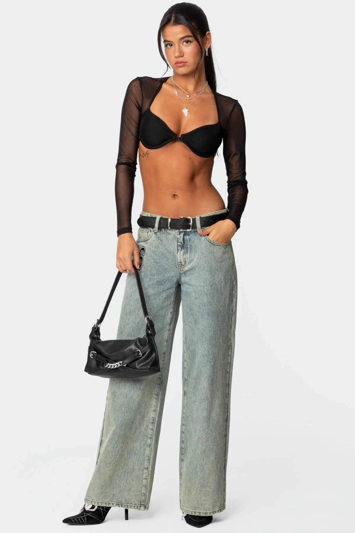 Black Mesh Crop Top Bra