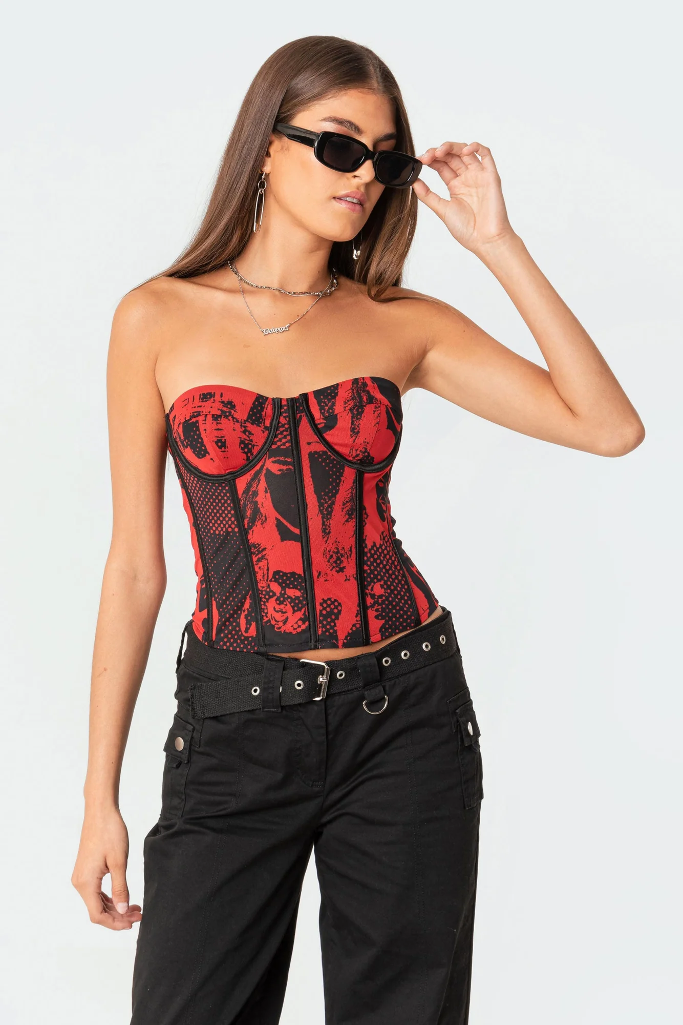 Red Mesh Corset Top