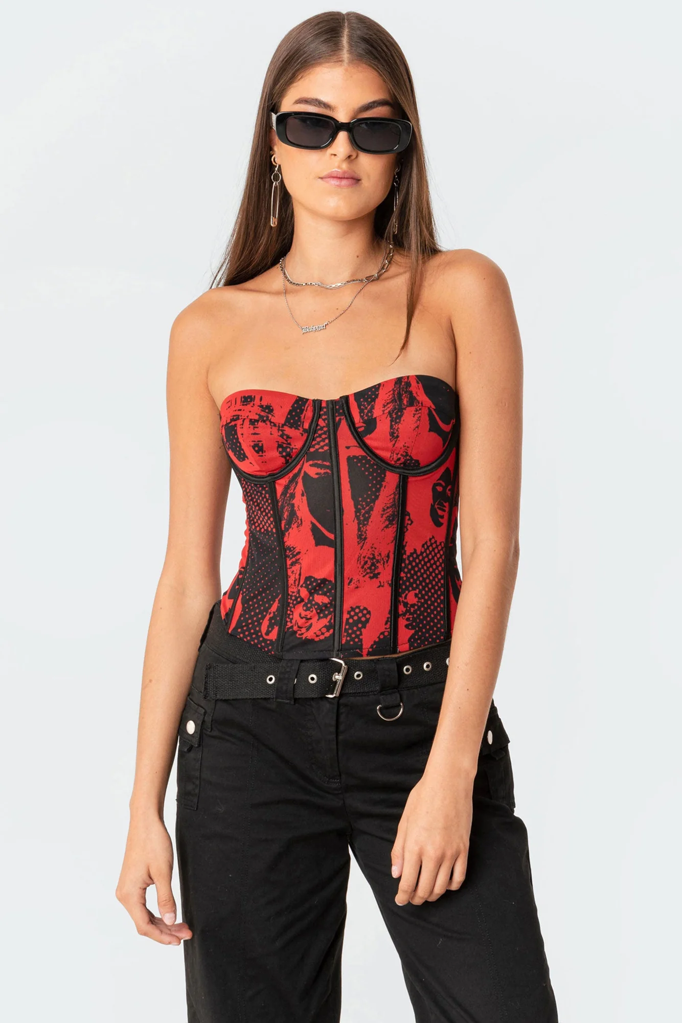 Red Mesh Corset Top