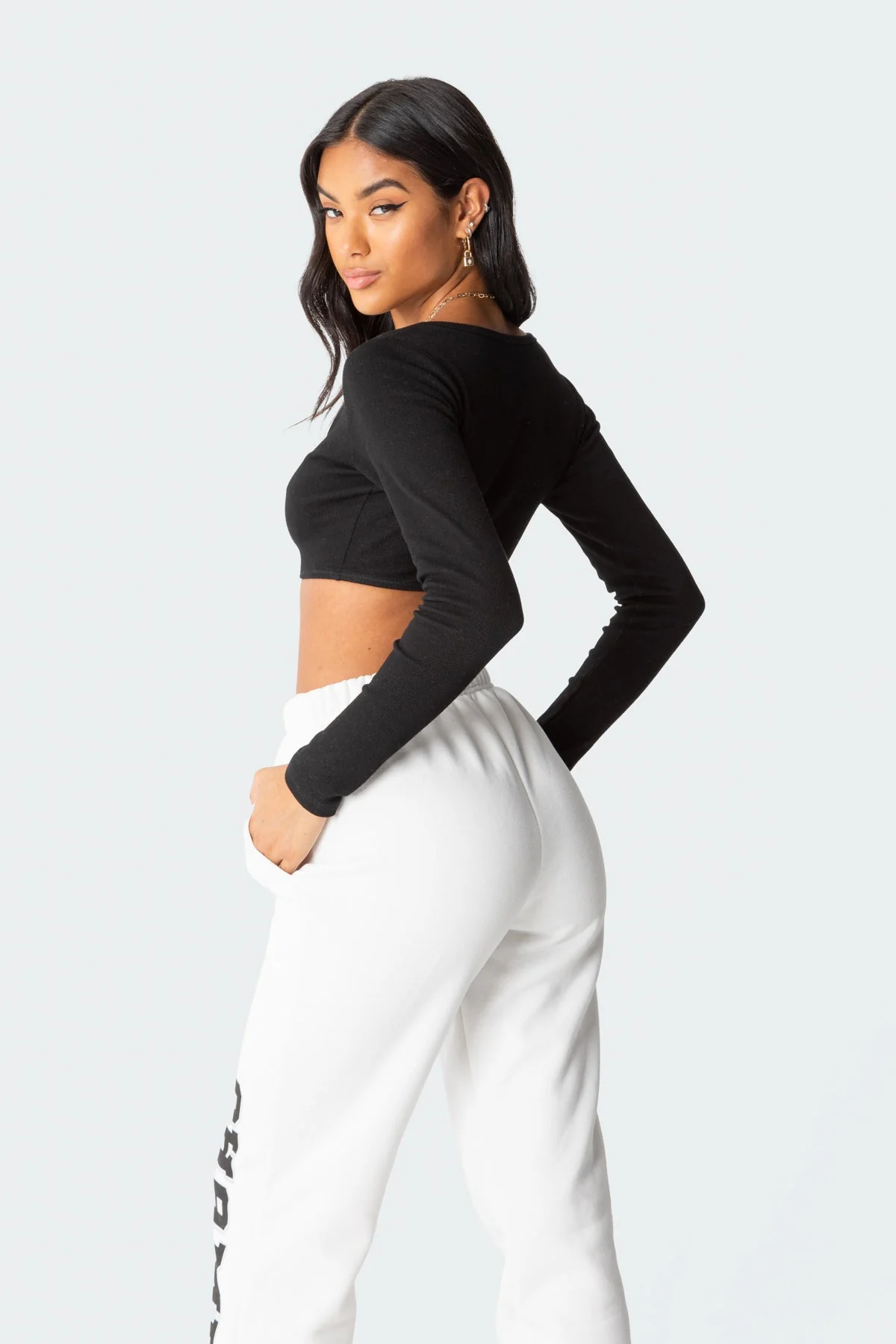 Ribbed Black Long Sleeve Crop Top