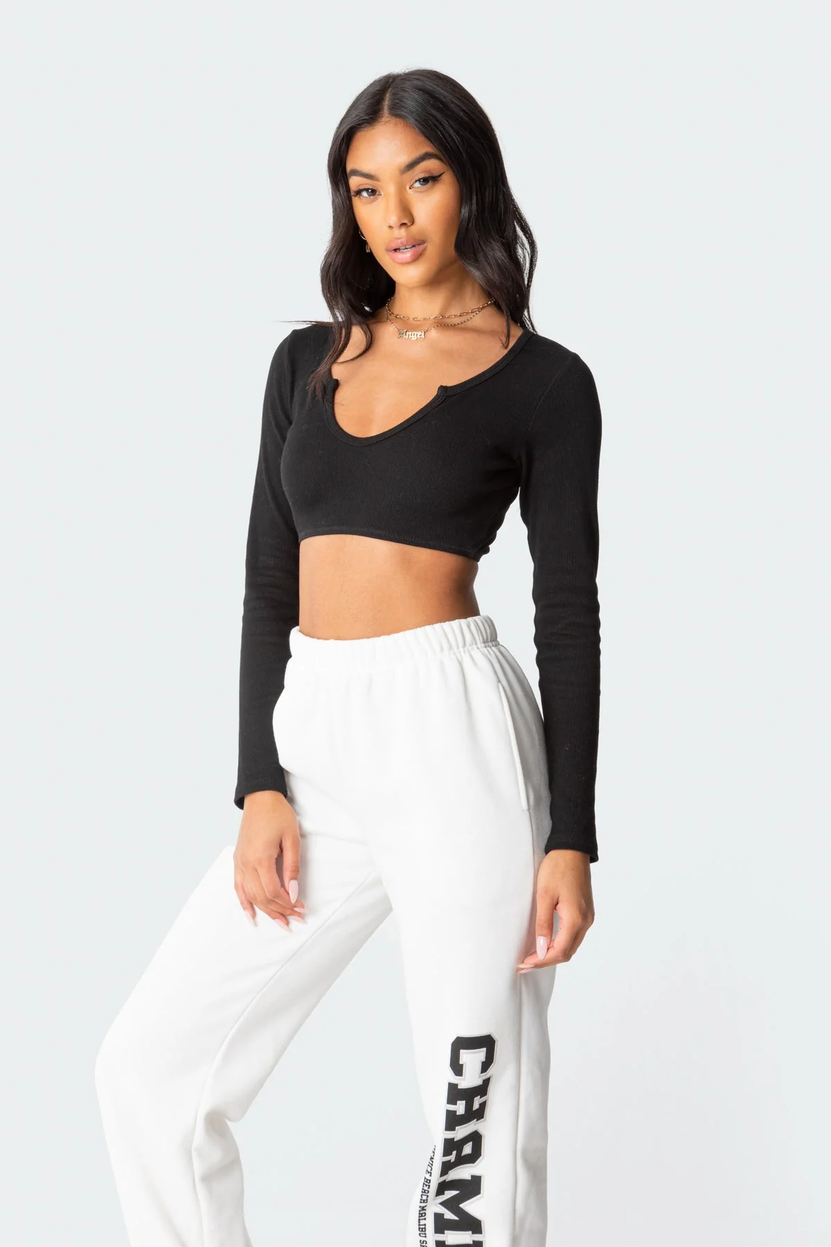 Ribbed Black Long Sleeve Crop Top