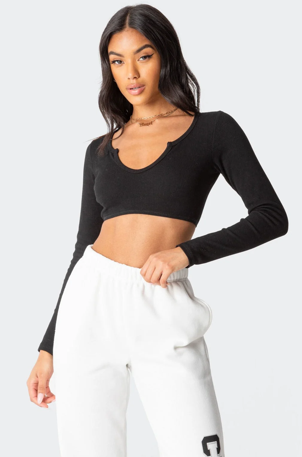 Ribbed Black Long Sleeve Crop Top