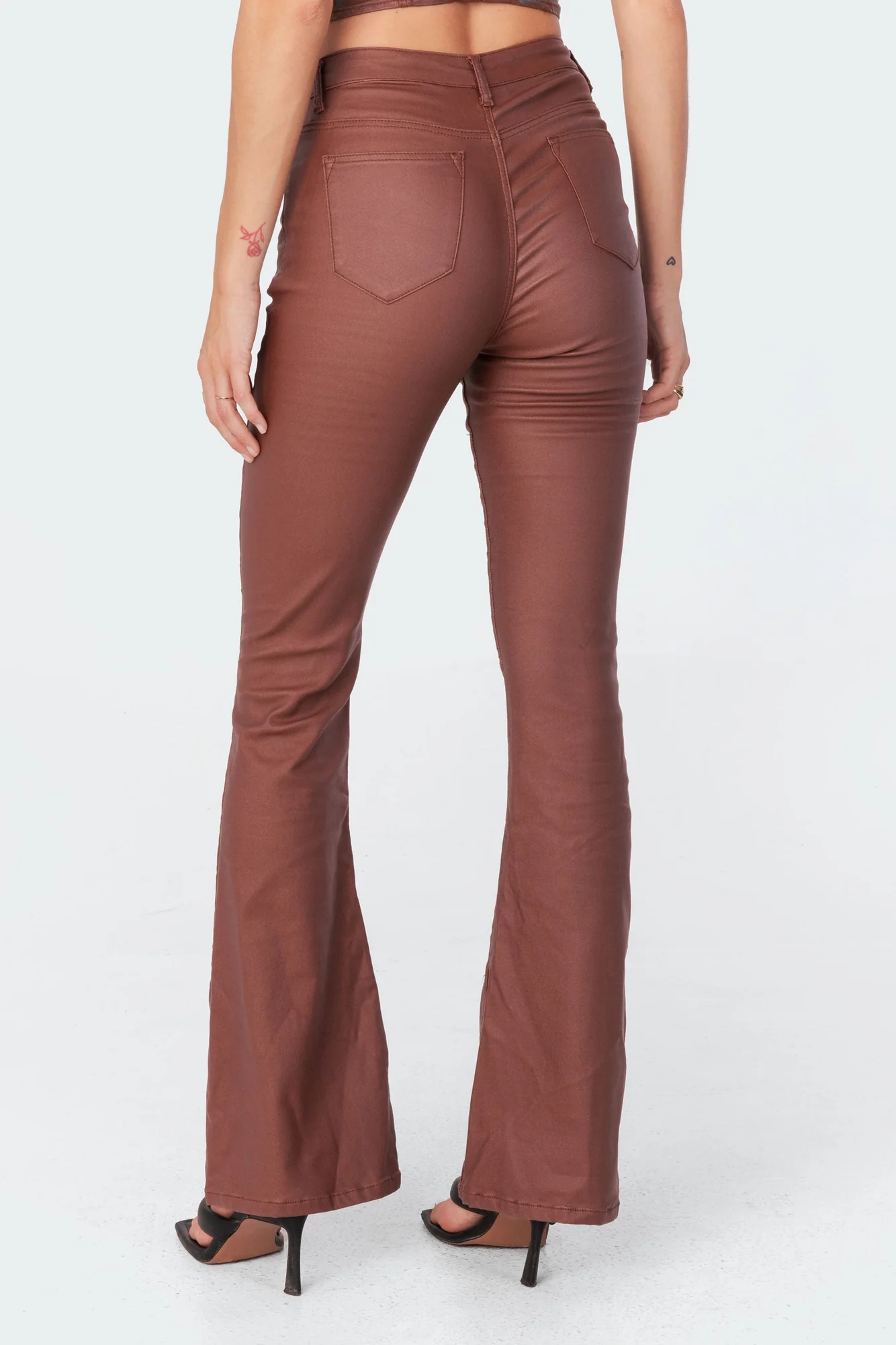 Brown Faux Leather Flare Pants