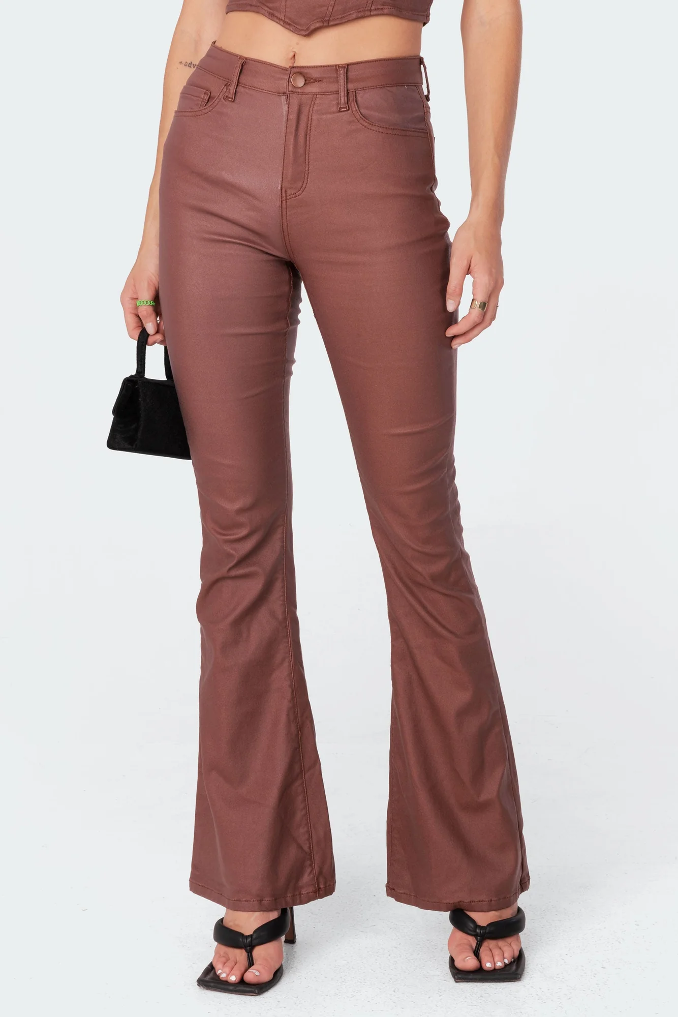 Brown Faux Leather Flare Pants