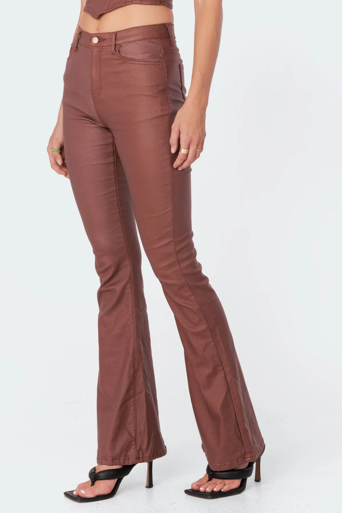Brown Faux Leather Flare Pants