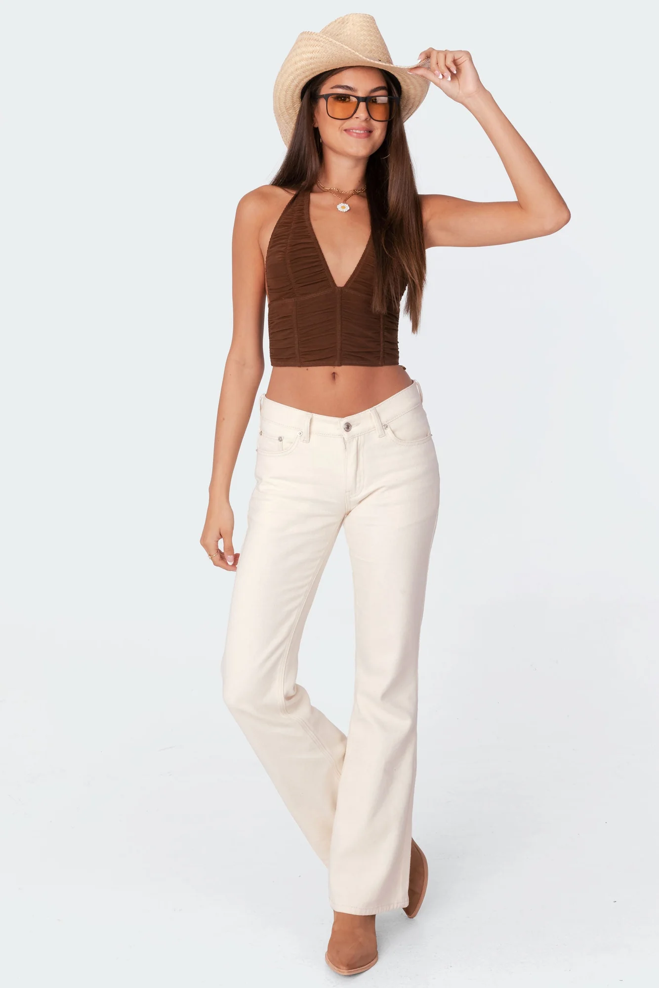 Cream Low-Rise Denim Pants