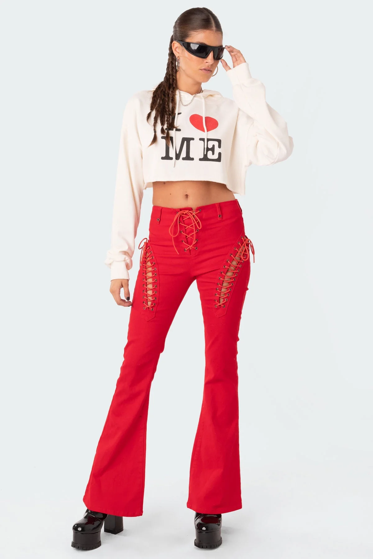 High-Waisted Red Flared Jeans Womens Denim Pants