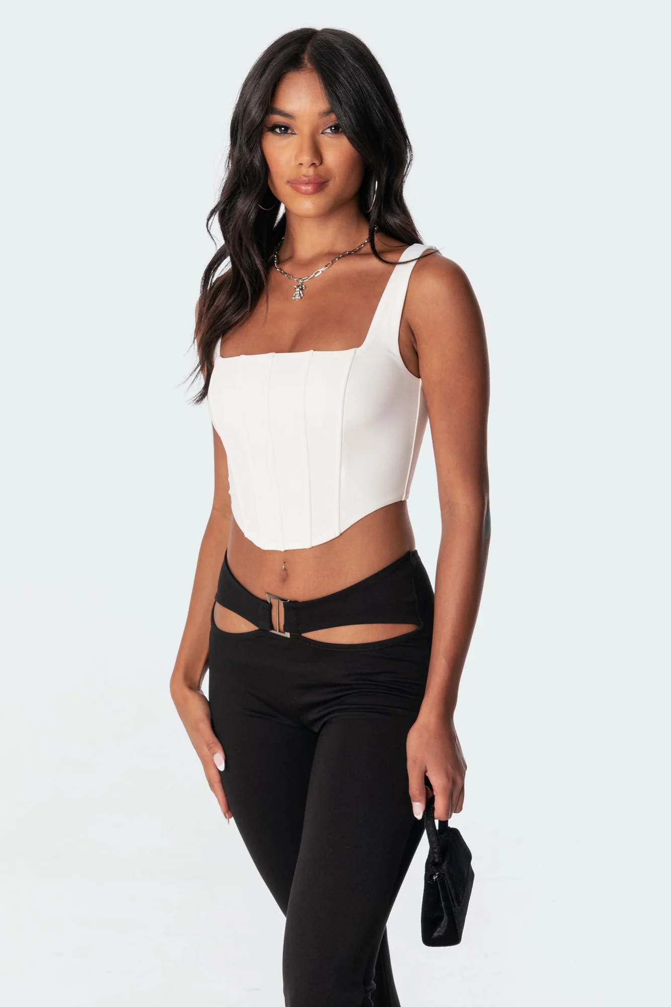 Fashionable White Corset Top with Boned Panel Construction