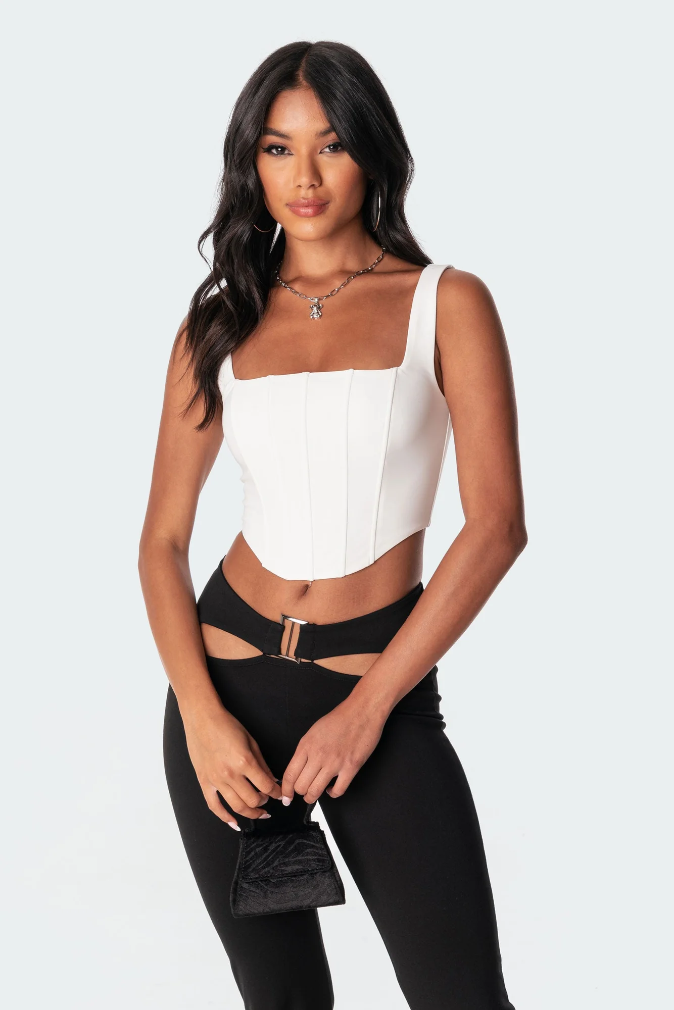 Fashionable White Corset Top with Boned Panel Construction