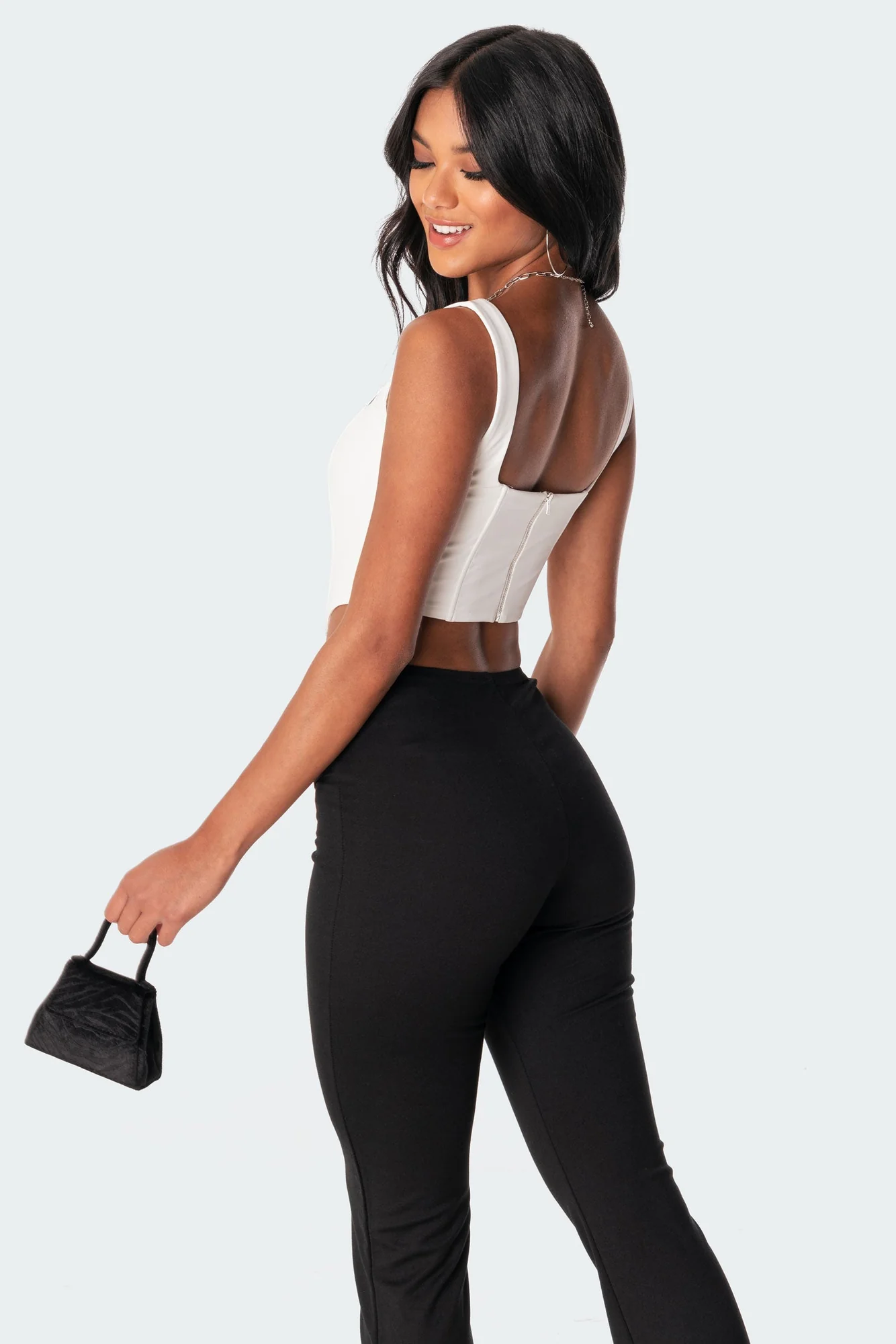 Fashionable White Corset Top with Boned Panel Construction