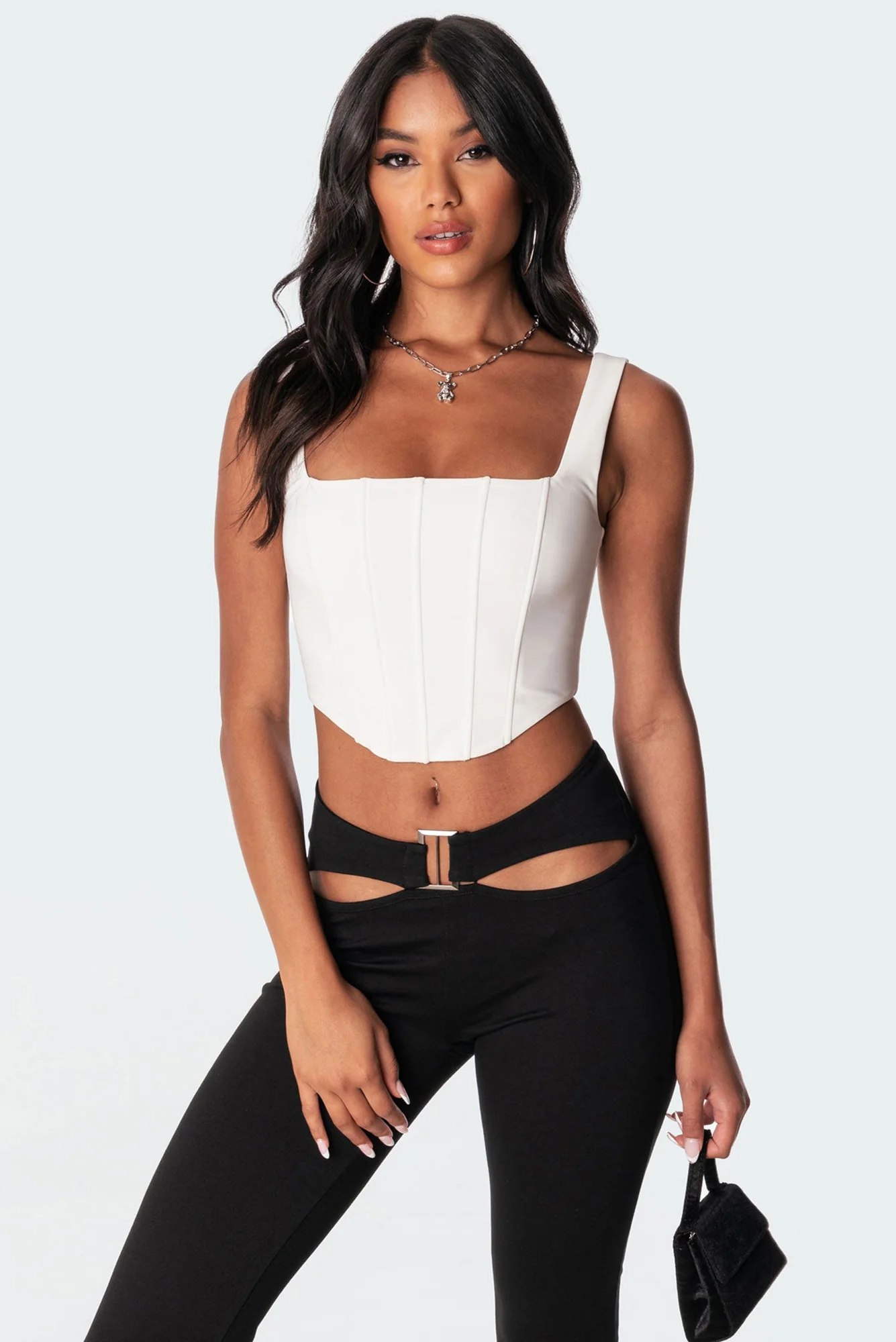 Fashionable White Corset Top with Boned Panel Construction