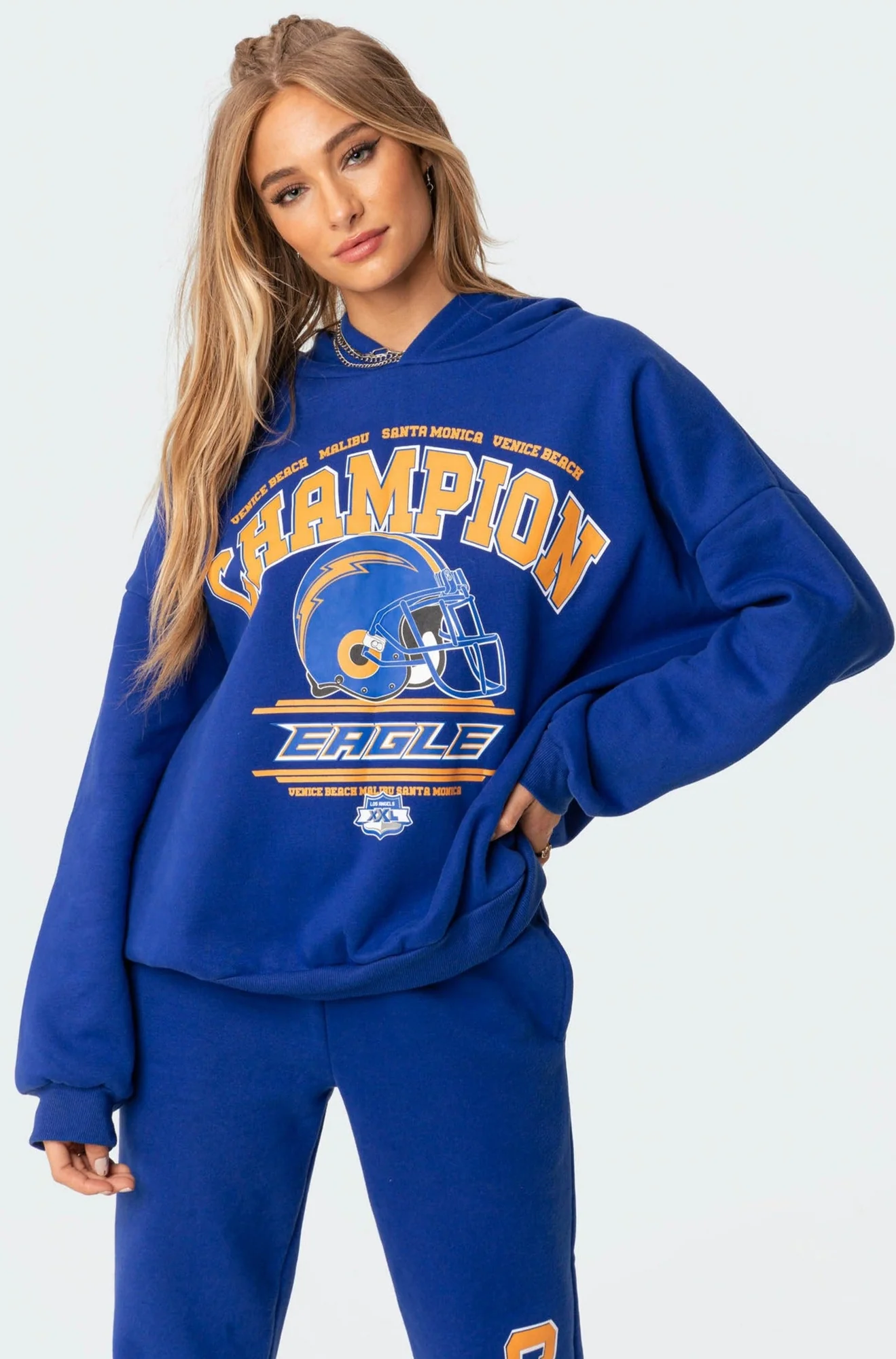 Blue Oversized Graphic Hoodie for Women