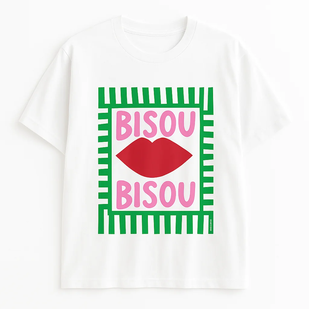 Playful Kiss Graphic Cotton Tee - Bold Statement Style