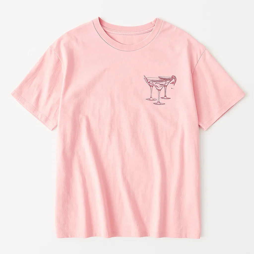 Cocktail Graphic Pink T-Shirt for Women - Fun & Festive Tee