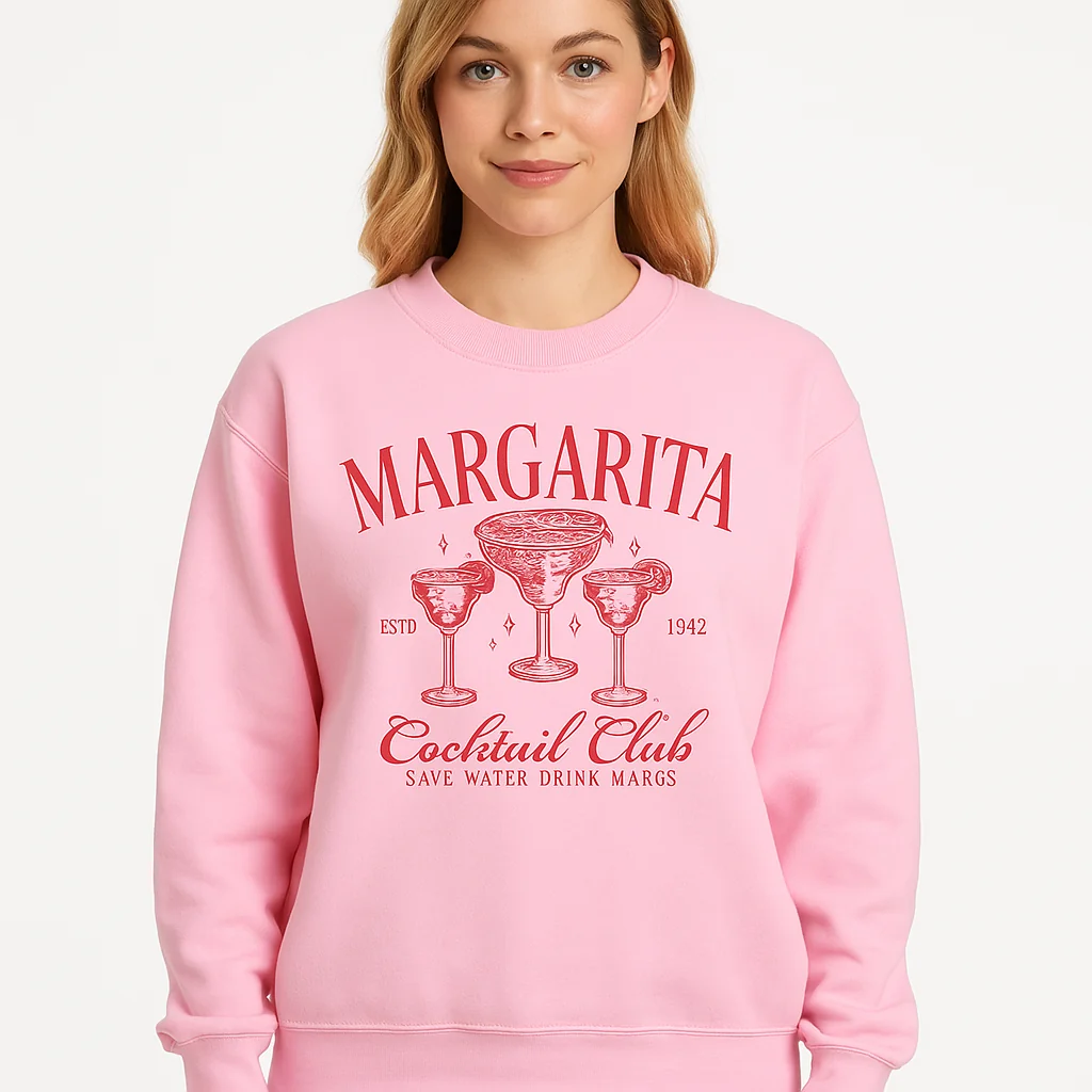 Playful Margarita Print Sweatshirt in Soft Pink - Flirty & Casual Style