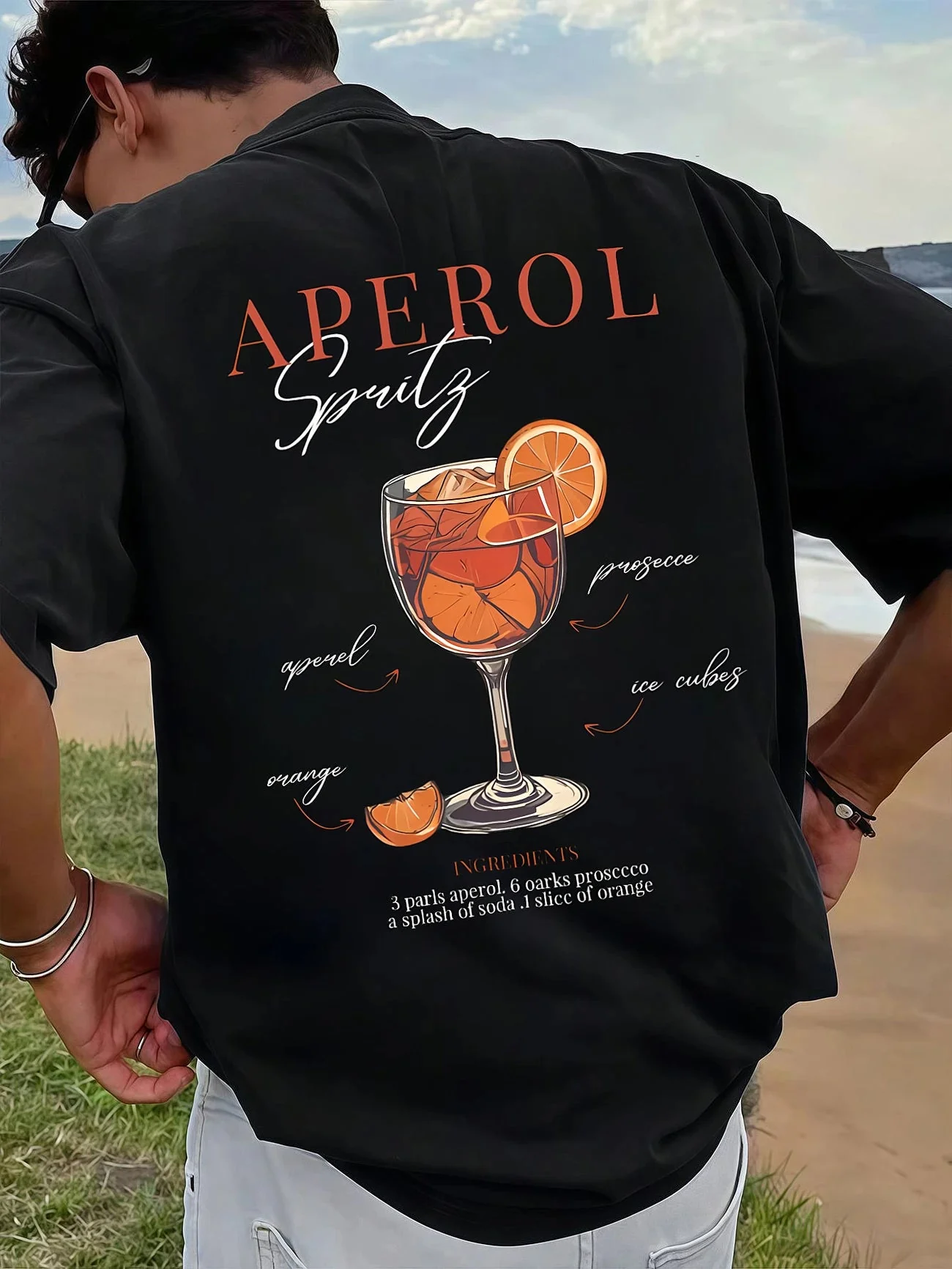 Retro Aperitif Recipe Graphic Tee in Black & Beige