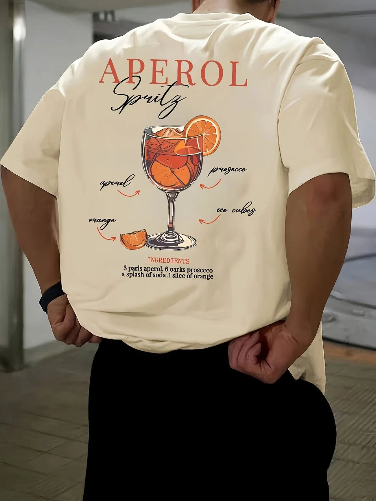 Retro Aperitif Recipe Graphic Tee in Black & Beige