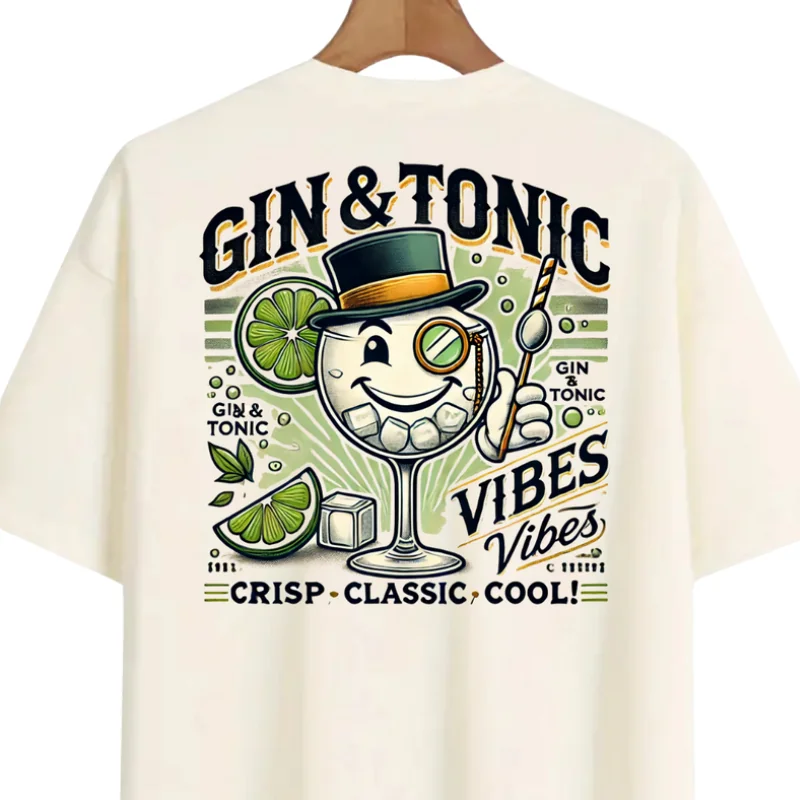 Vintage Gin & Tonic Graphic Tee - Soft Green & White Palette