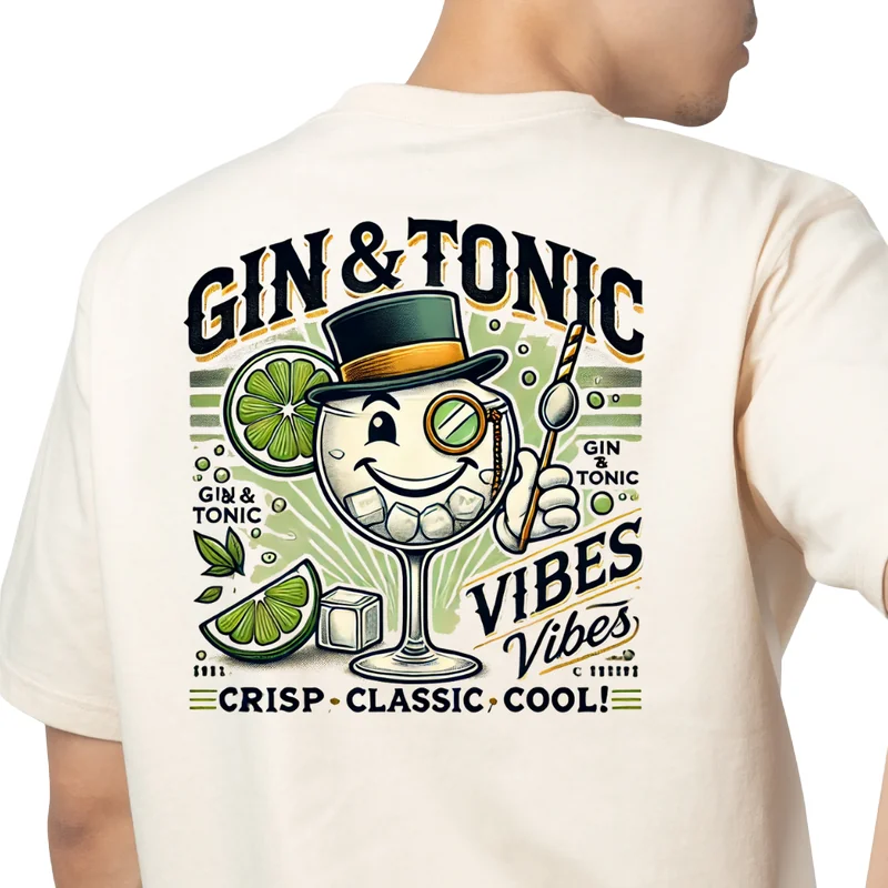 Vintage Gin & Tonic Graphic Tee - Soft Green & White Palette