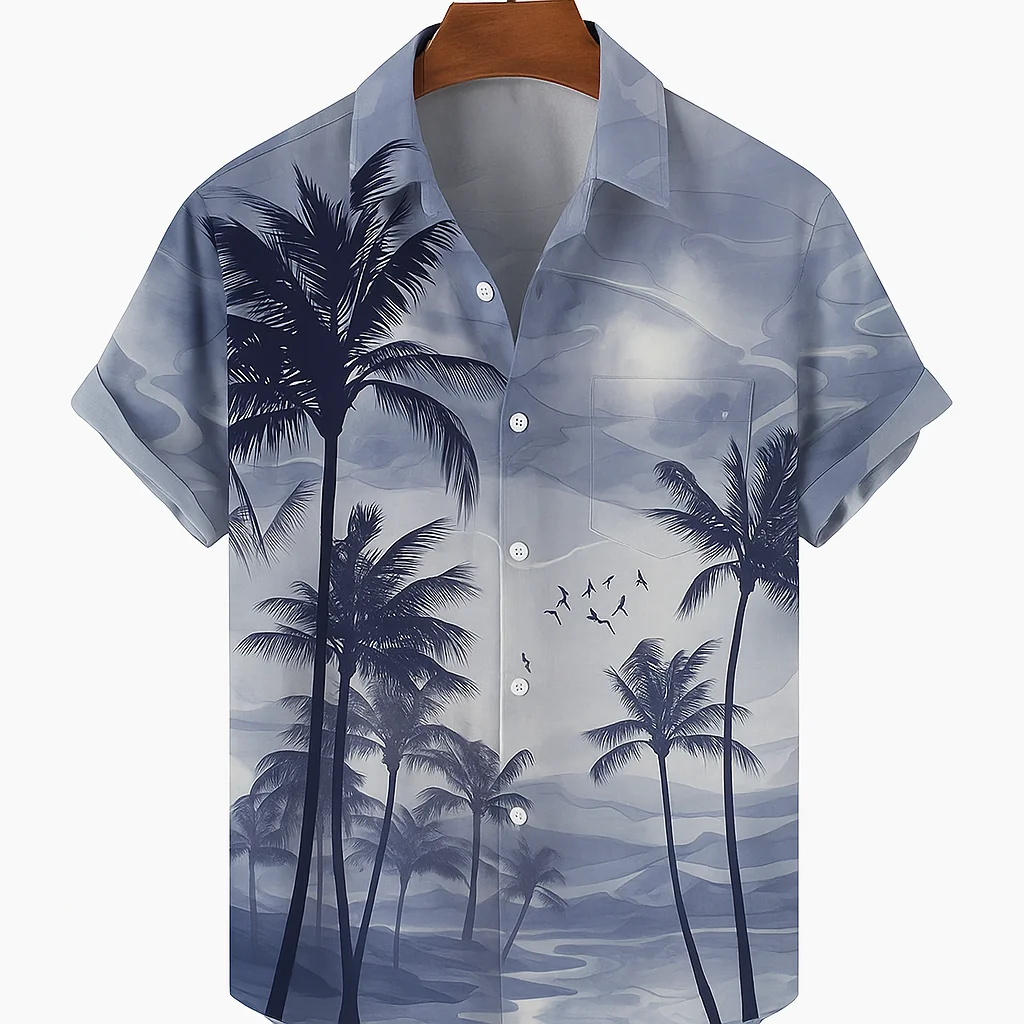 Tropical Sunset Button-Up Shirt in Dreamy Blue | Lightweight & Breathable
