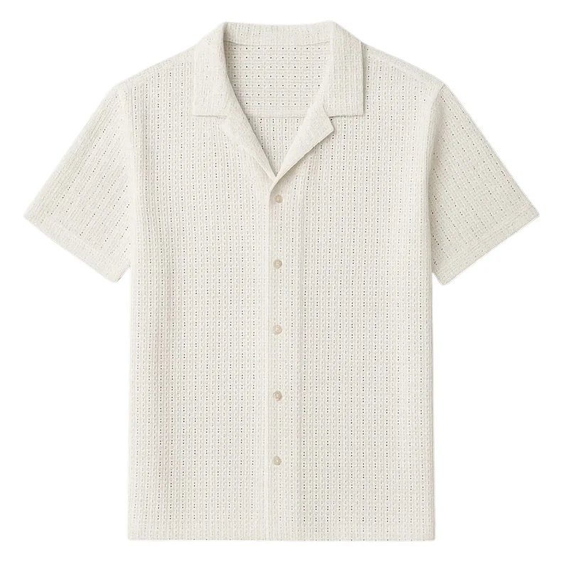 Vintage White Noise Retro Shirt - Breathable Open-Knit