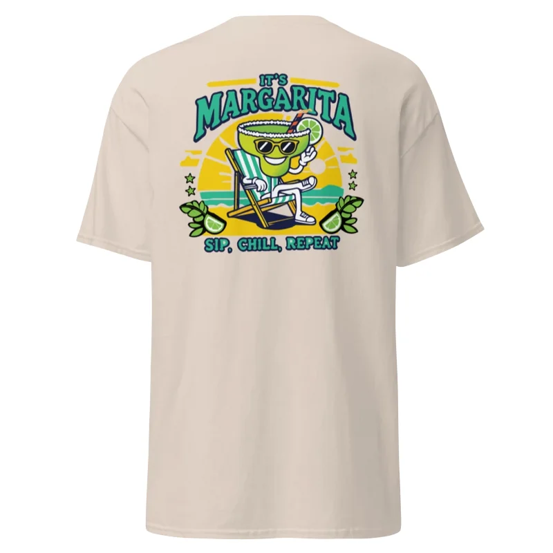 Laid-Back Margarita Glass Sip Chill Repeat Tee - White/Natural