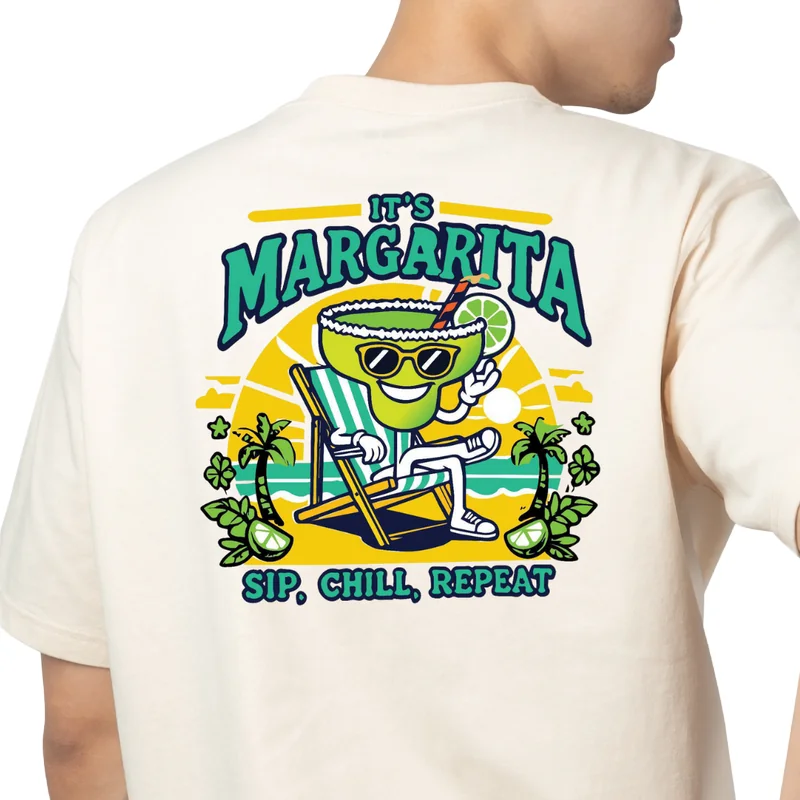 Laid-Back Margarita Glass Sip Chill Repeat Tee - White/Natural