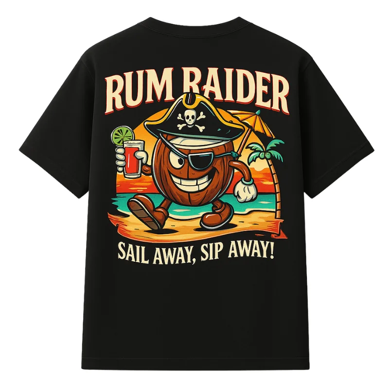 Pirate Coconut Rum Graphic Tee - Black, Soft Cotton