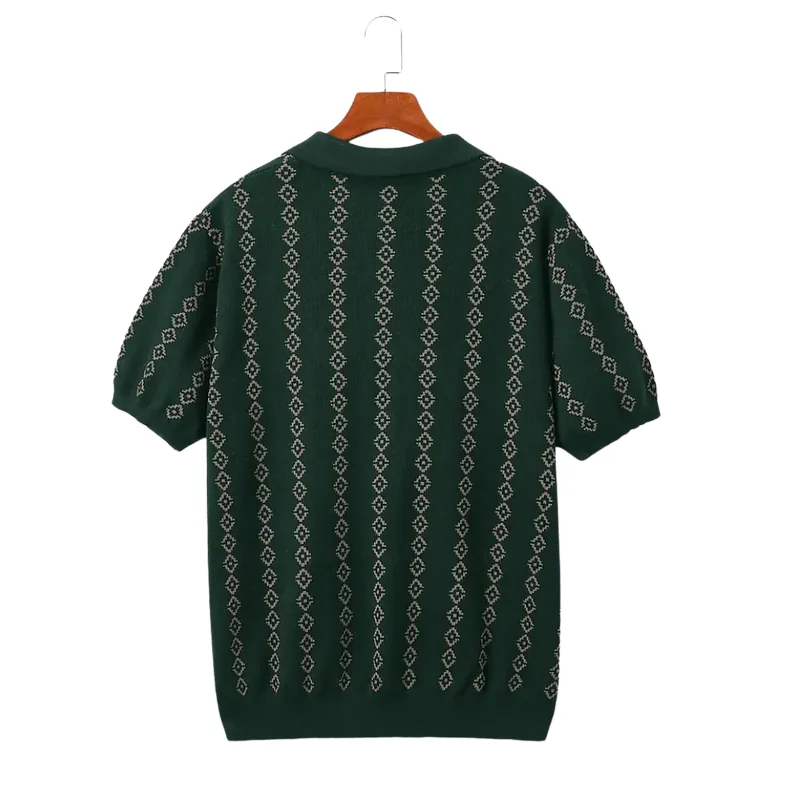 Deep Green Geometric Crest Polo Shirt