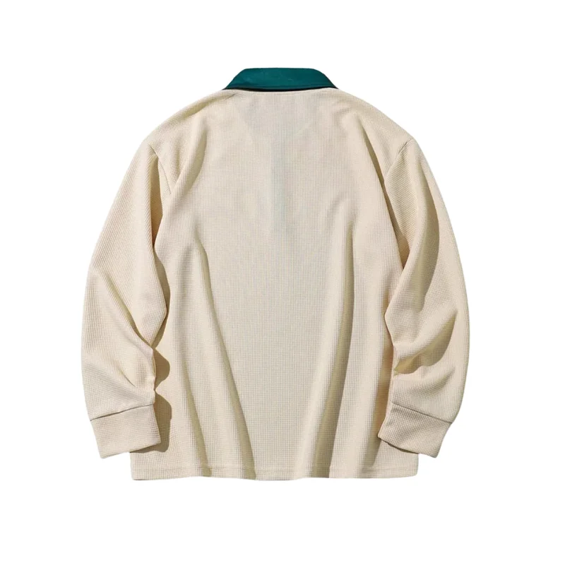 Vintage Varsity Polo Shirt in Cream and Teal Contrast