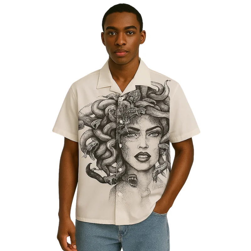 Monochrome Medusa Button-Up Shirt