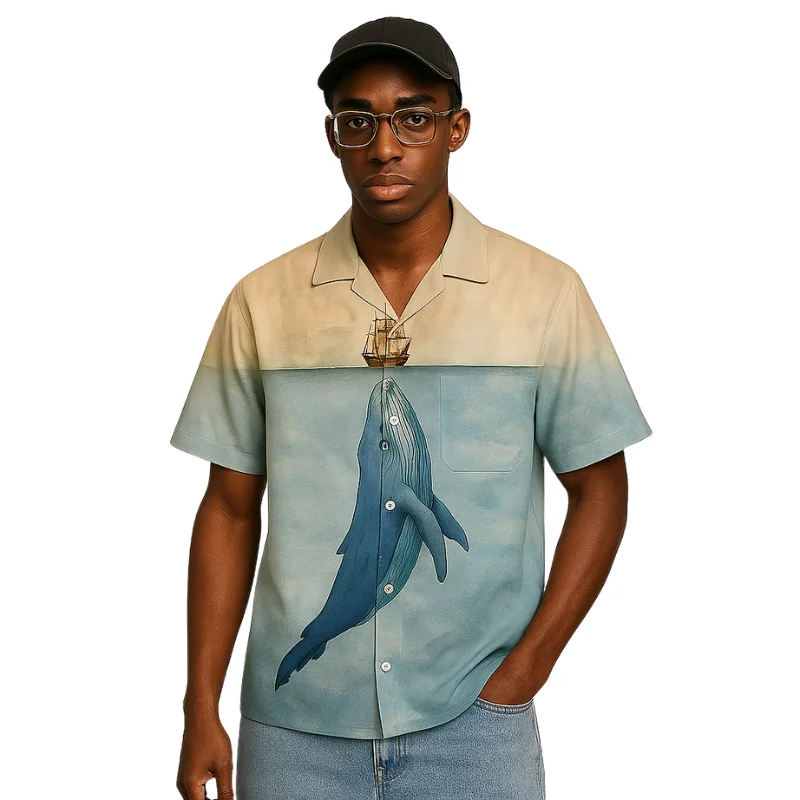 Ocean Explorer Button-Up Shirt - Lightweight Whale Print Design
