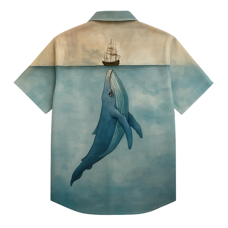 Ocean Explorer Button-Up Shirt - Lightweight Whale Print Design