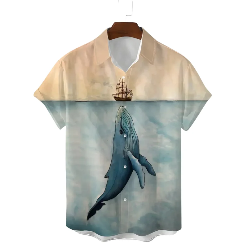 Ocean Explorer Button-Up Shirt - Lightweight Whale Print Design