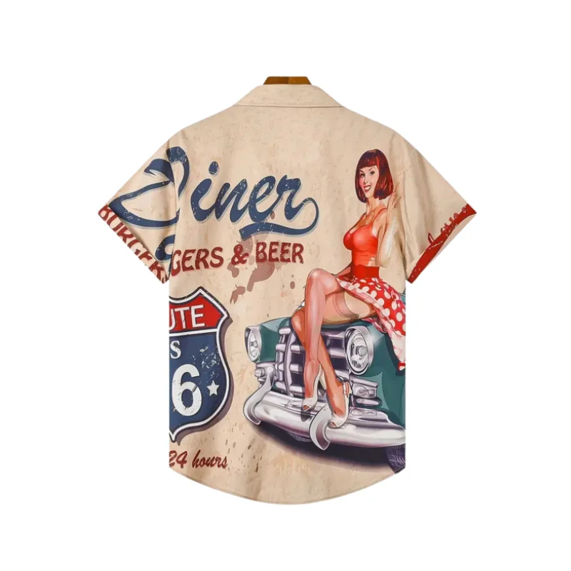 Vintage Motorcycle Print Button-Up Shirt