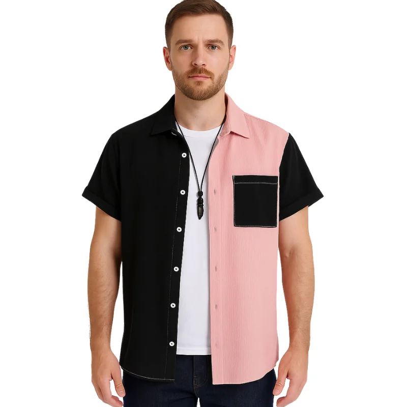 Pink Noir Contrast Corduroy Shirt | Stylish Black Pink Top