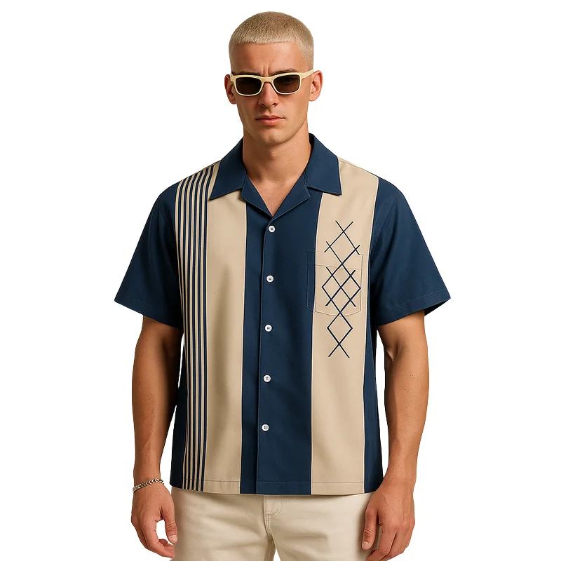 Nautical Retro Navy & Cream Shirt - Stylish Argyle Cruise Design