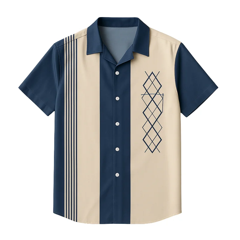 Nautical Retro Navy & Cream Shirt - Stylish Argyle Cruise Design