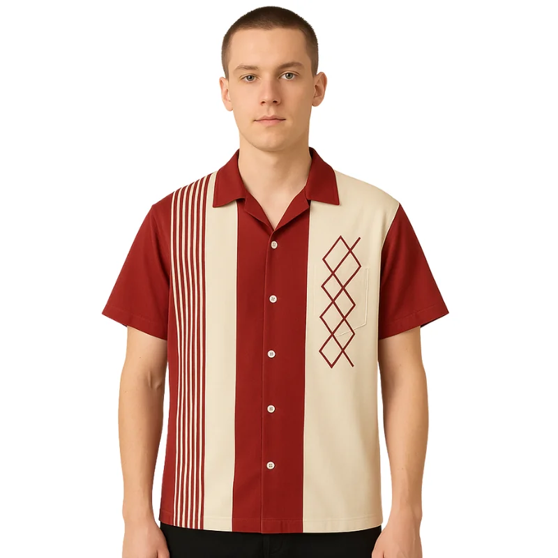 Crimson Retro Shirt with Argyle Design