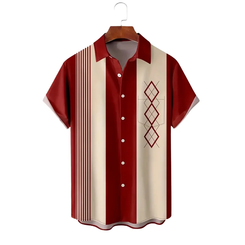 Crimson Retro Shirt with Argyle Design