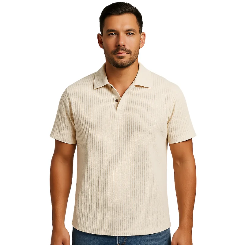 Sand-Tone Textured Polo Shirt for Men