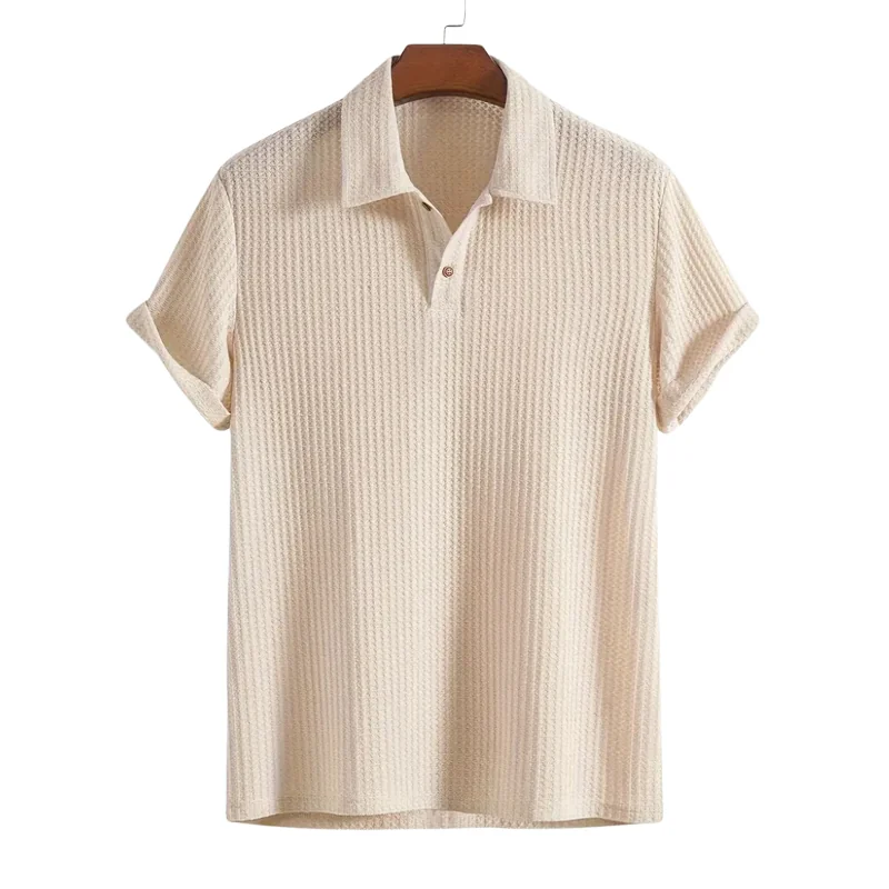 Sand-Tone Textured Polo Shirt for Men