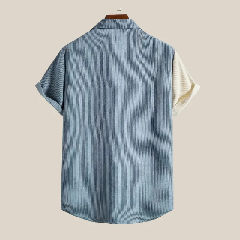 Denim Two-Tone Button-Up Shirt - Vintage Charm & Modern Style