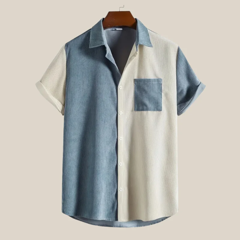Denim Two-Tone Button-Up Shirt - Vintage Charm & Modern Style