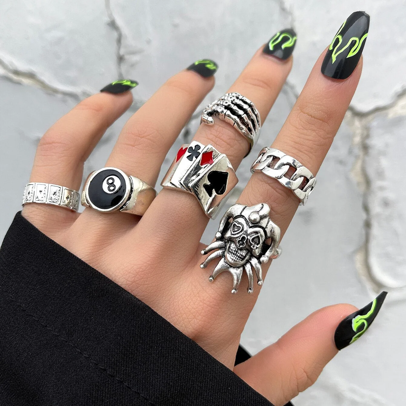 Gothic Punk Alloy Ring Set Black Premium Design
